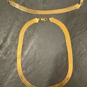 Sterling Silver with gold plated overlay, Herringbone Necklace & Bracelet